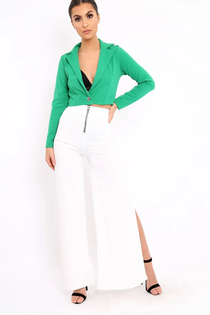 Green Plunge Blazer Style Top - Elis