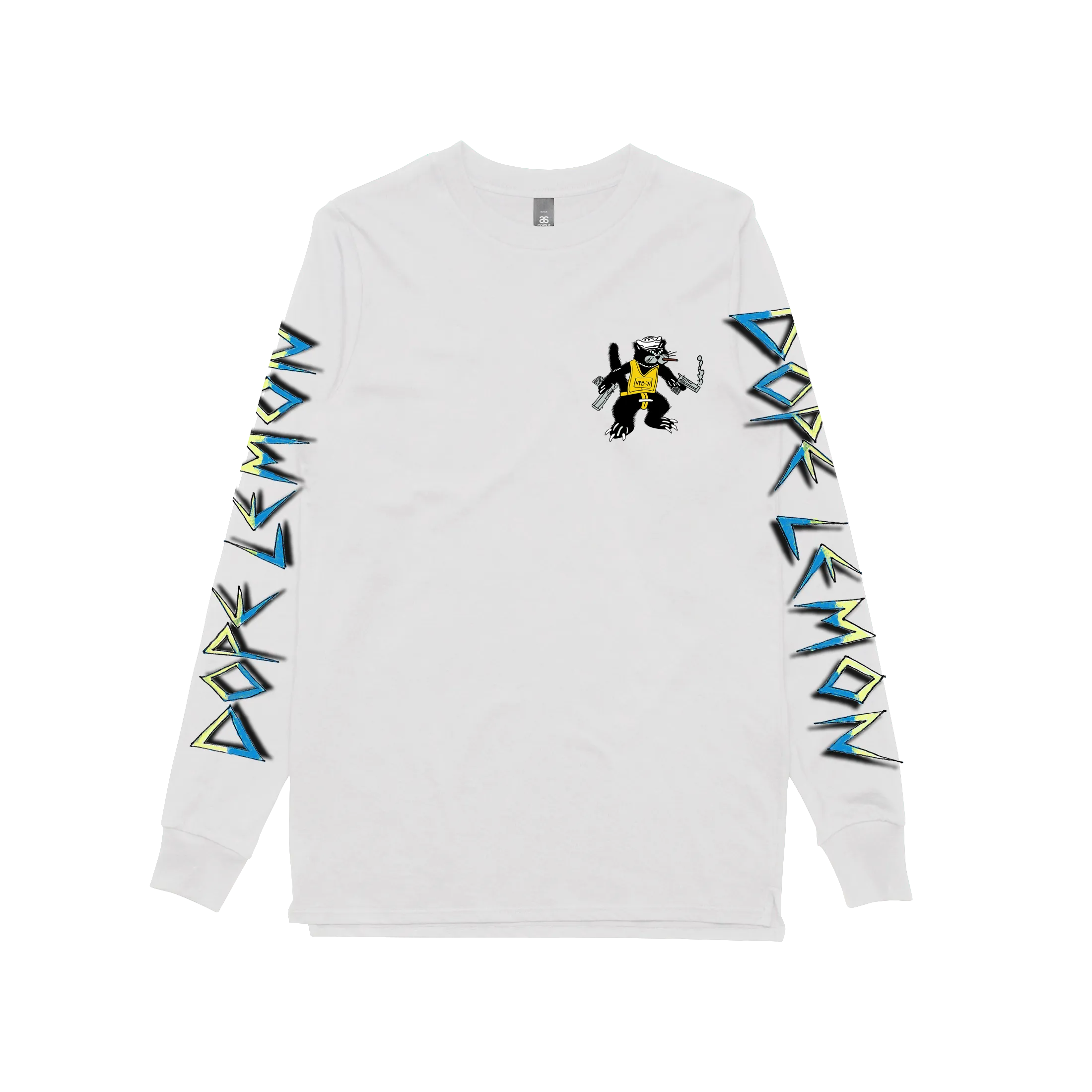 Gun Cat / White Longsleeve T-shirt