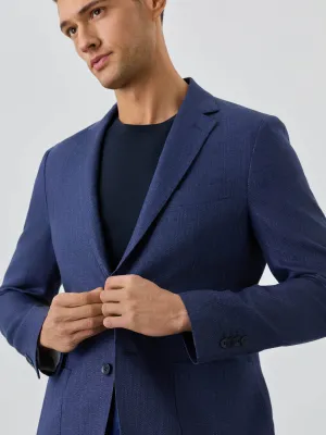 Half-canvas Herringbone Blazer With Flap Pockets In Linen Blend