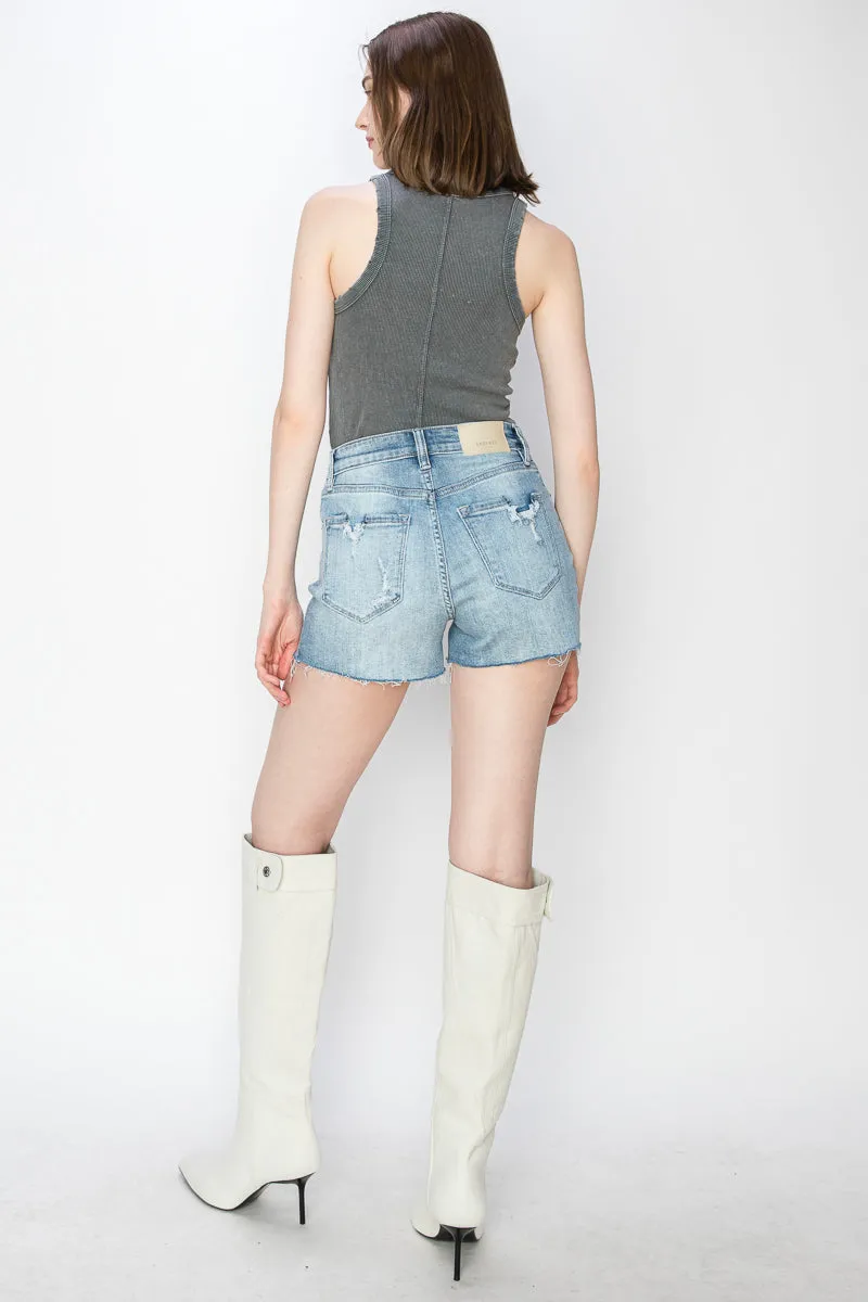 HIGH RISE STRETCH DENIM SHORTS