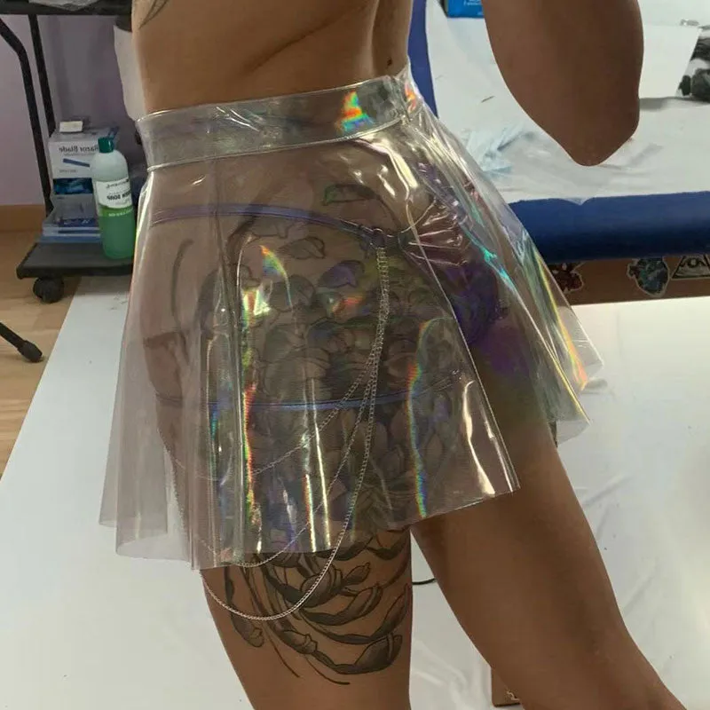 Holographic Transparent Mini Skirt