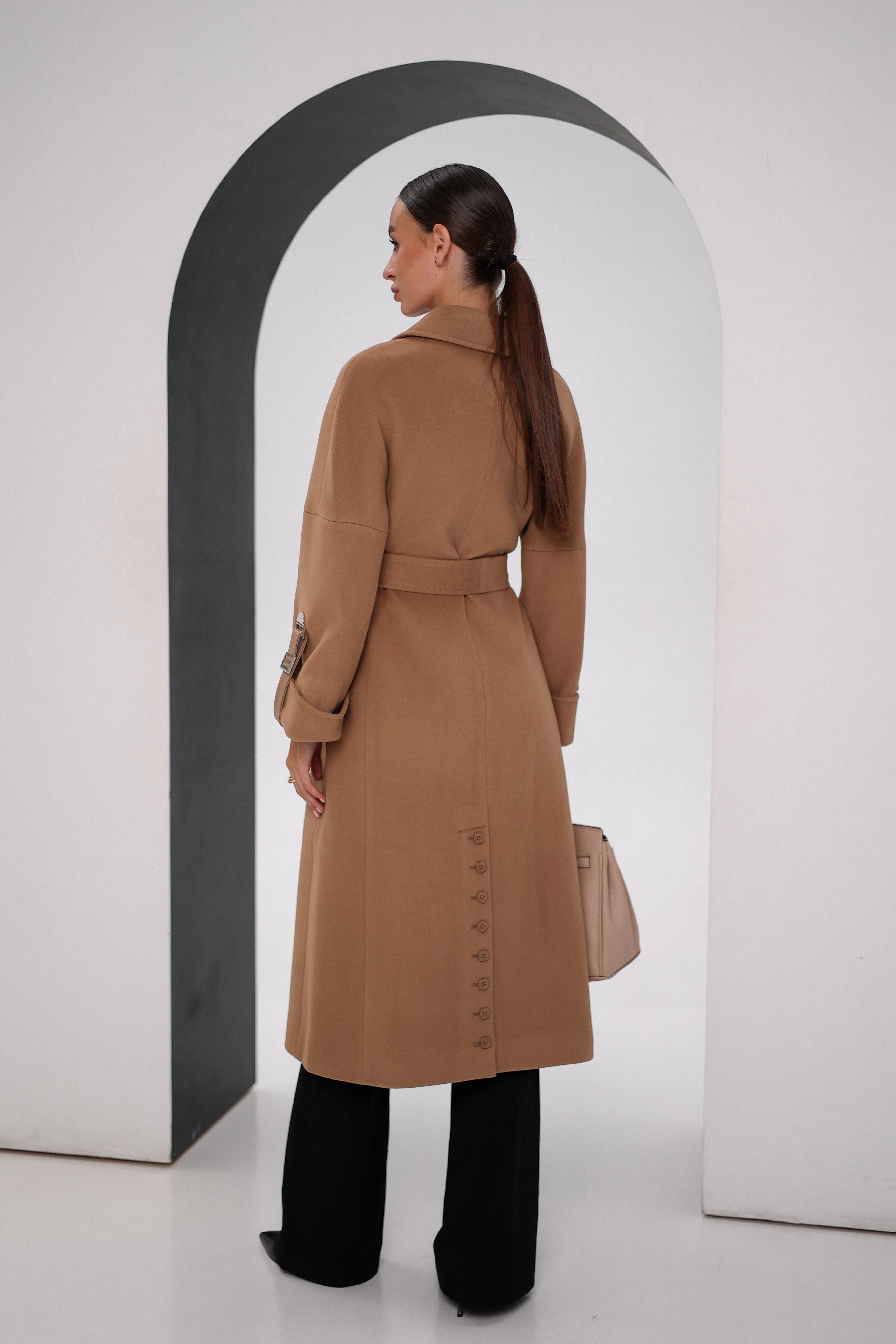 Leather Buckle Cashmere Wool Coat