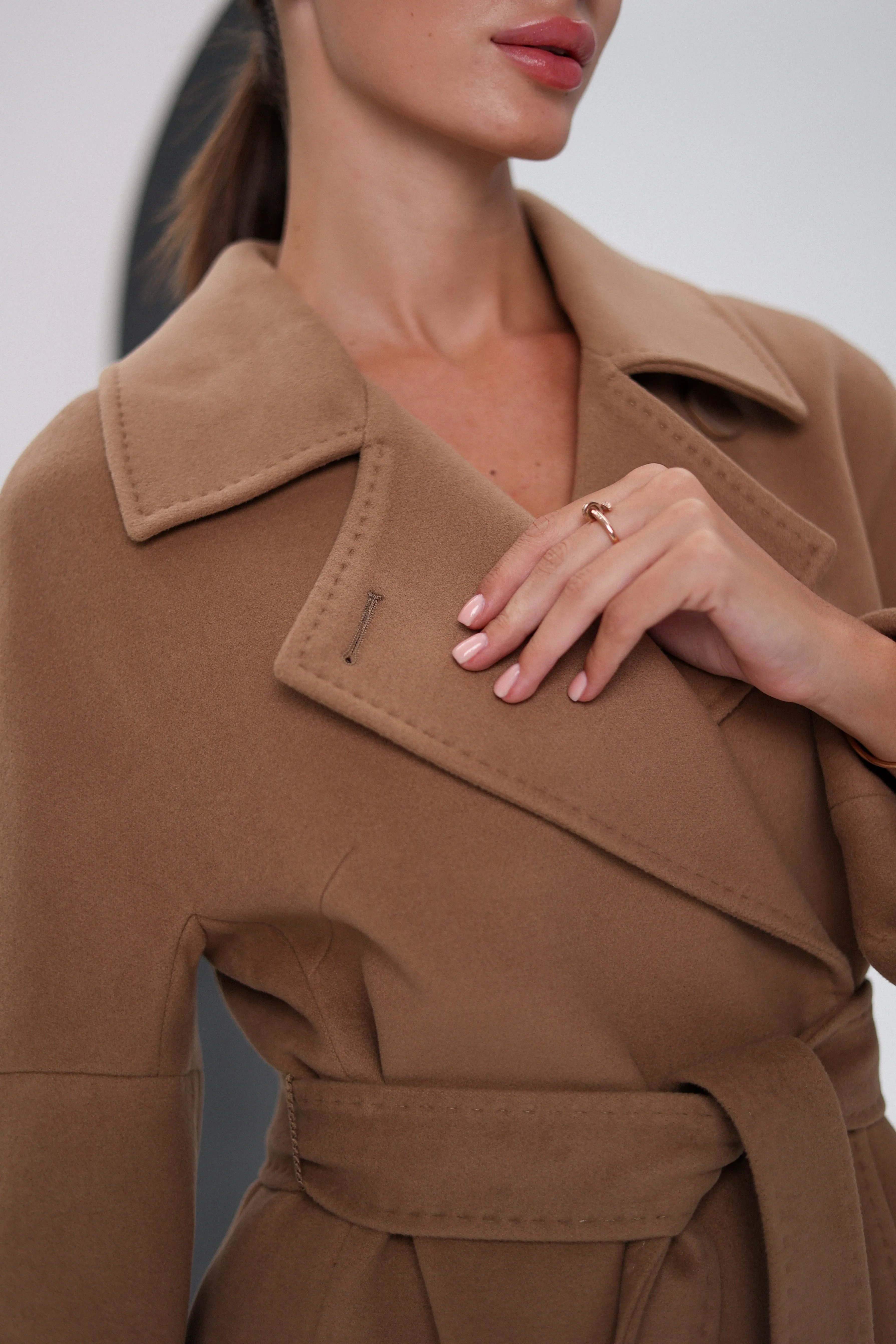 Leather Buckle Cashmere Wool Coat