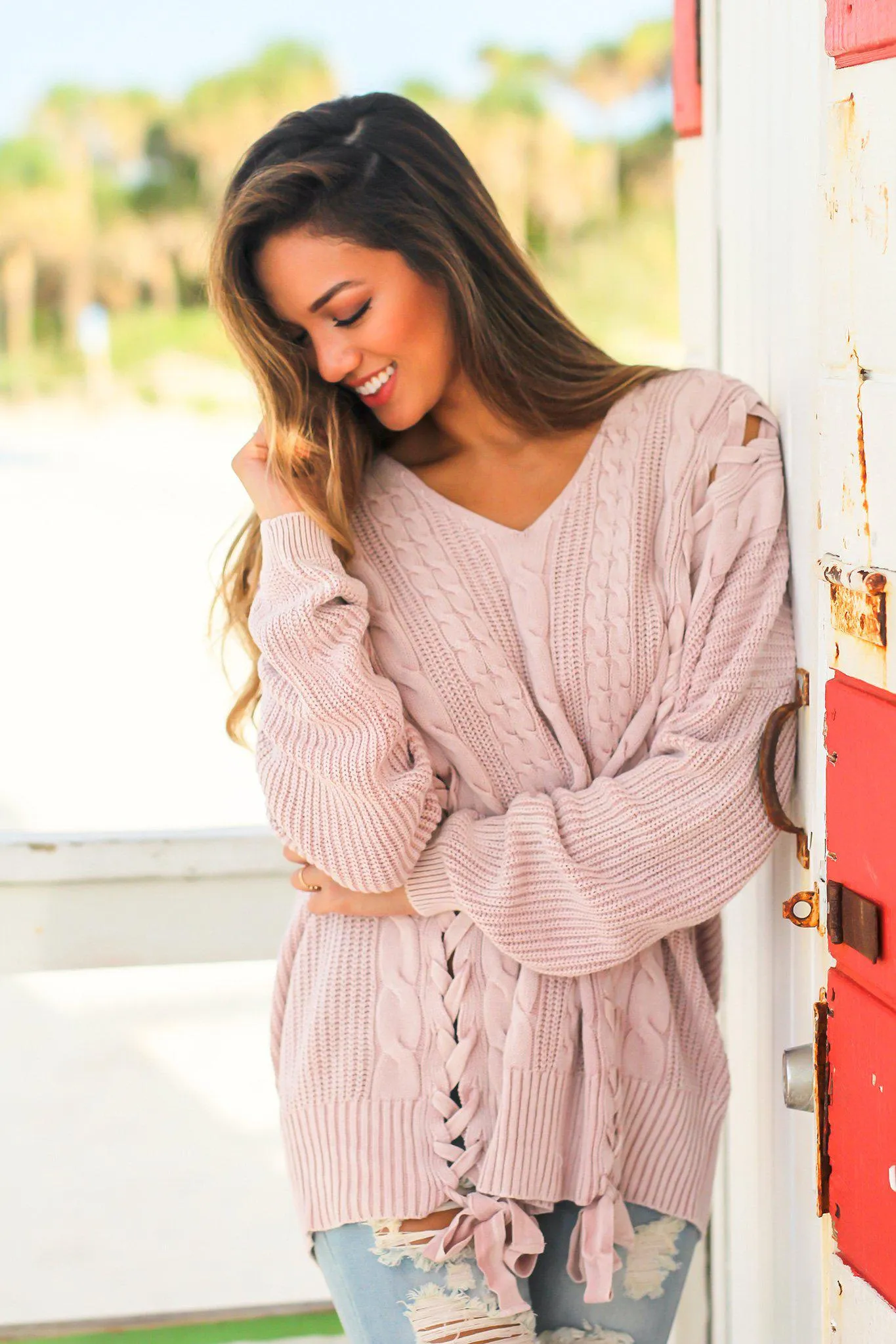 Mauve Cable Knit Sweater