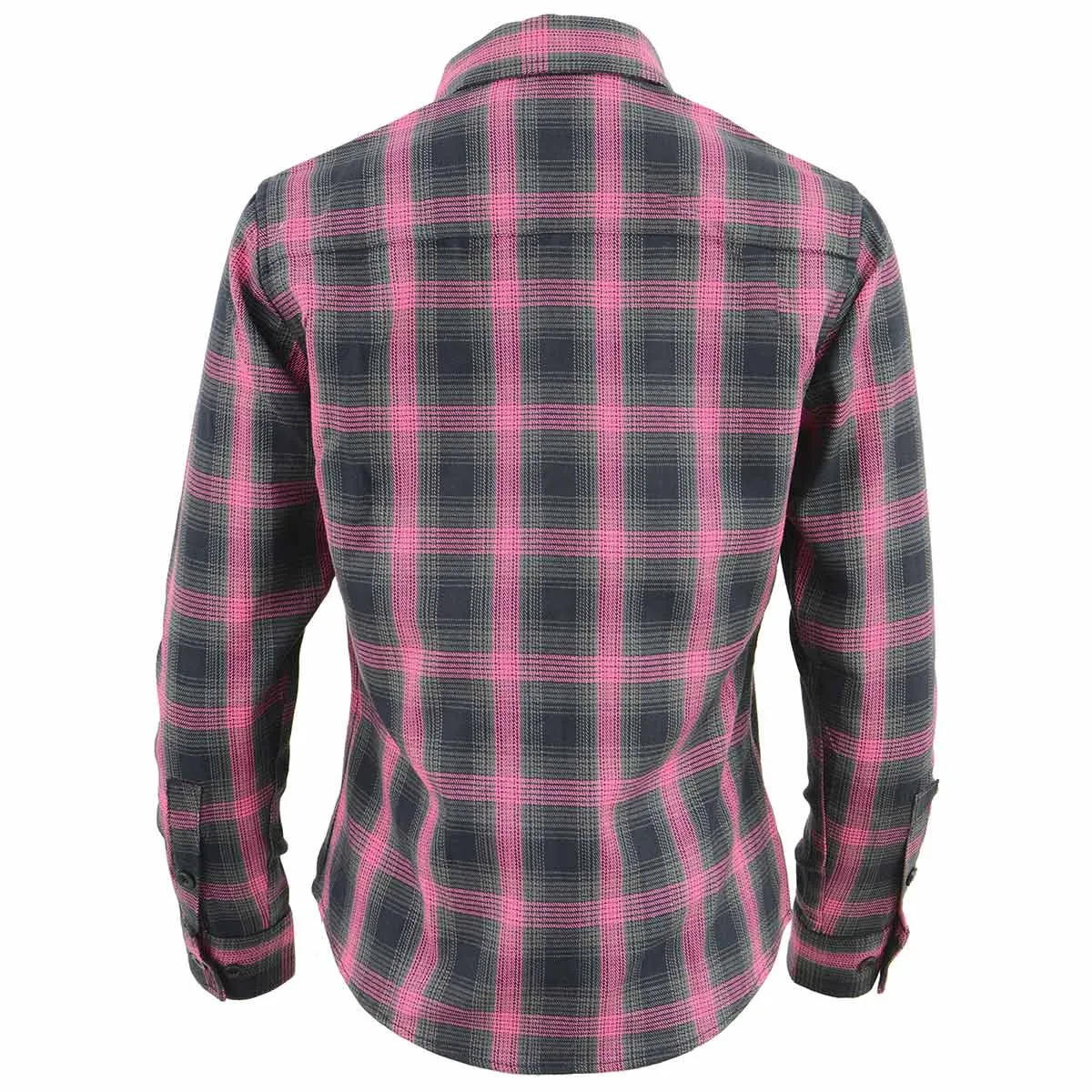 Milwaukee Leather MNG21604 Women's Casual Black with Pink Long Sleeve Casual Cotton Flannel Shirt