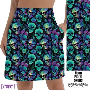 Neon Floral Skulls capris with pockets