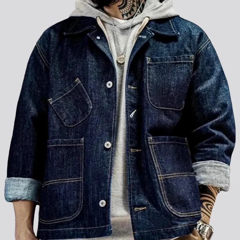 Oversized style workwear men's denim chore jacket