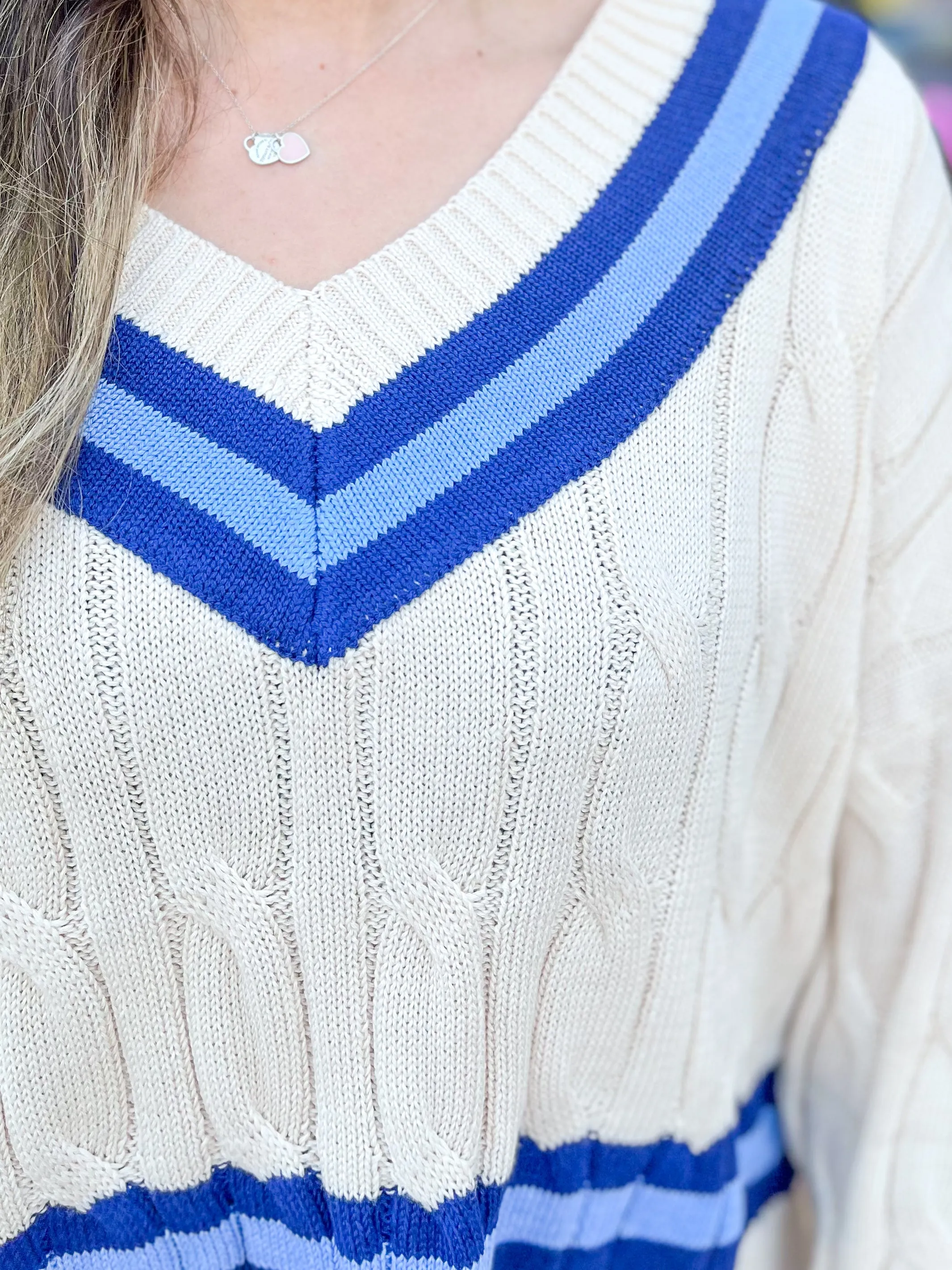 Preppy Stripe Cable Knit Sweater