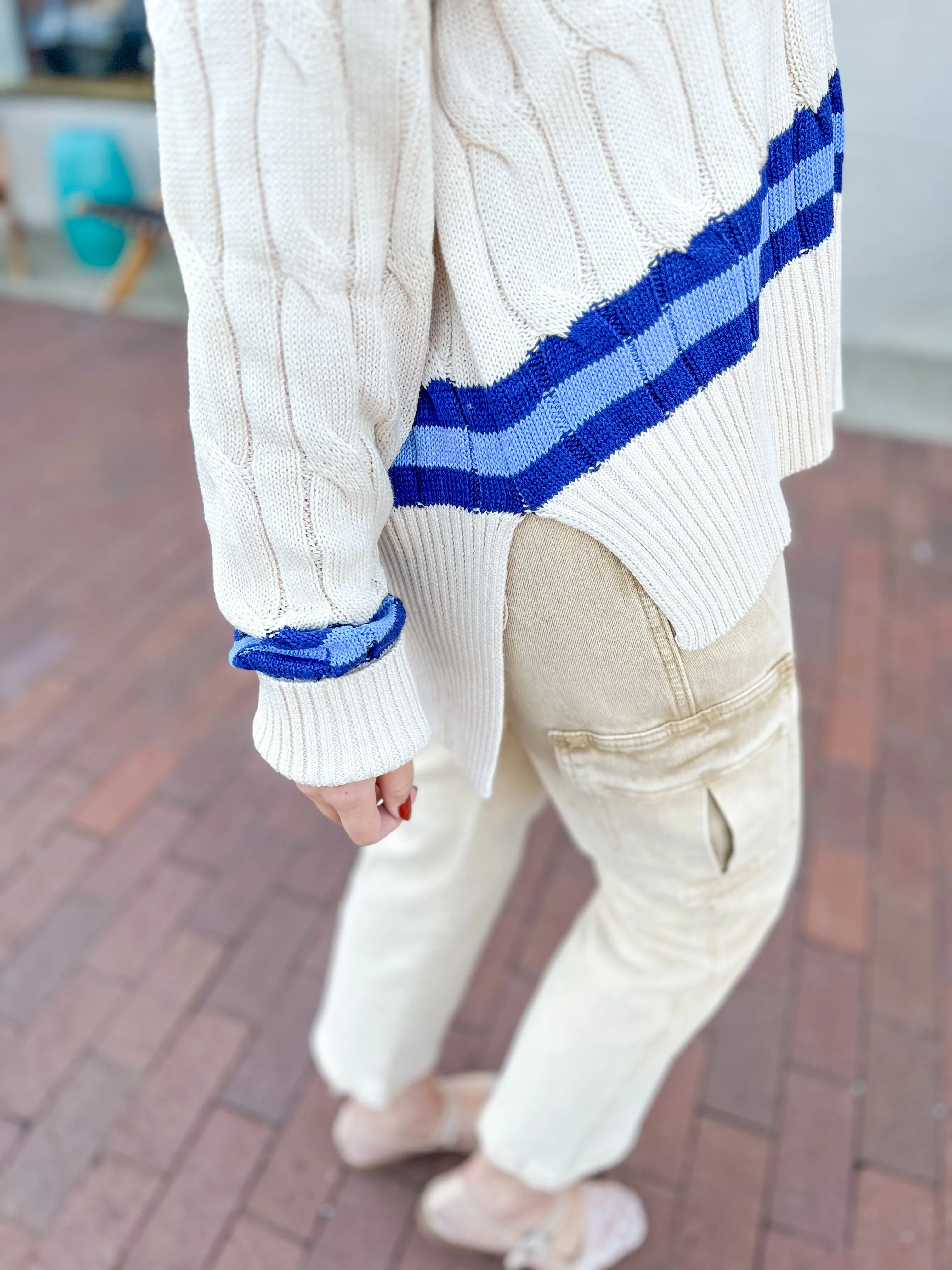 Preppy Stripe Cable Knit Sweater