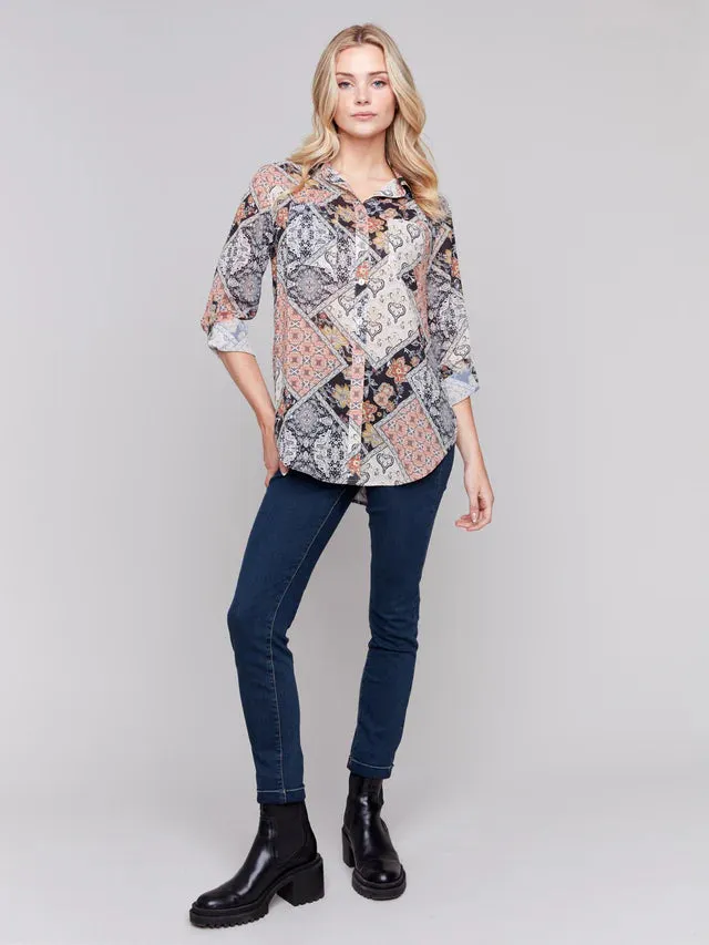 PRINTED BUTTON FRONT BLOUSE