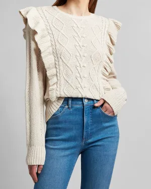 Ruffle Cable Knit Sweater in Oatmeal Heather