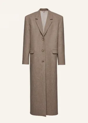 Single-breasted long wool coat in taupe