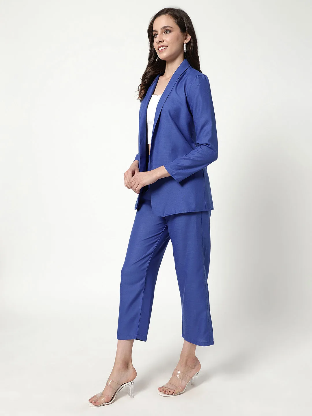 Solid Bright Colored Blazer With Pant Set