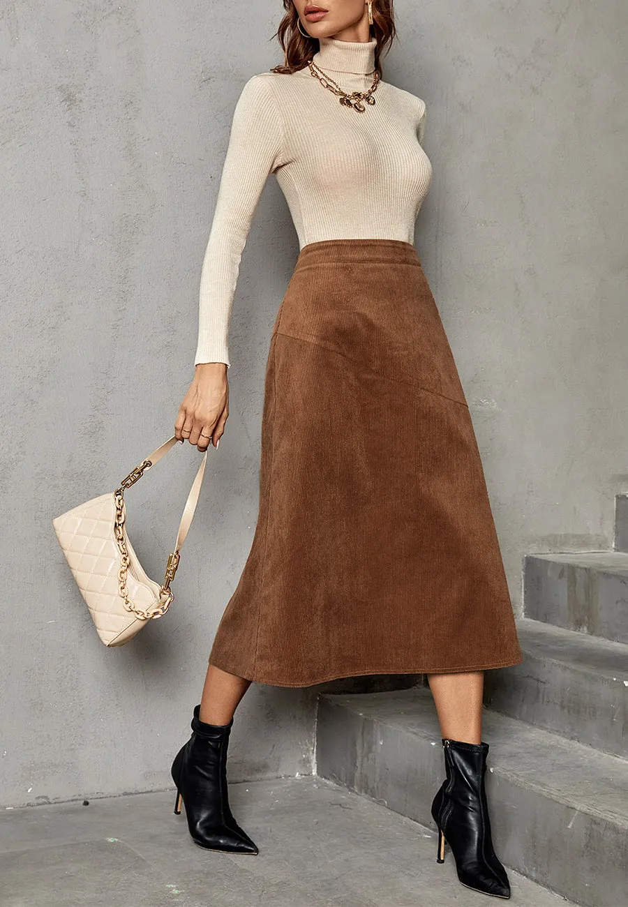 Solid Color Corduroy A-Line Skirt