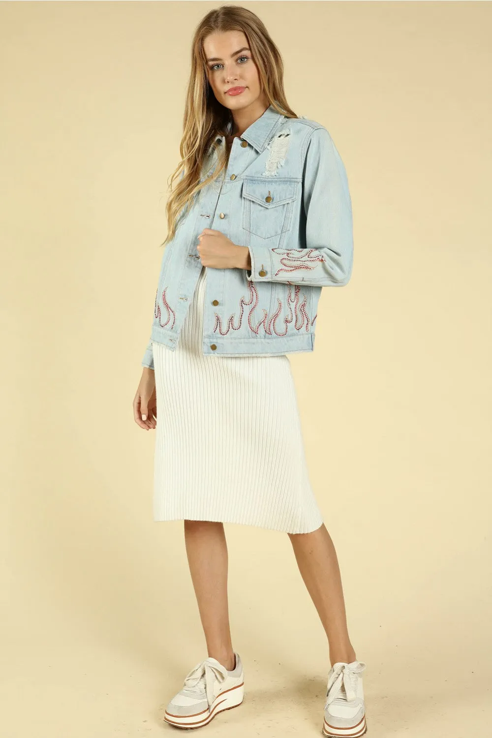 Some Like it Hot Distressed Denim Jacket, Denim