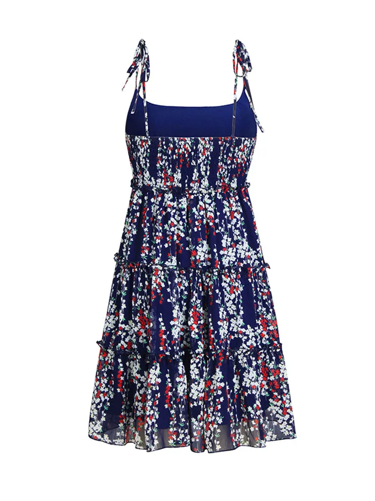 Spaghetti Strap Floral Print Bohemia Holiday Dress For Women