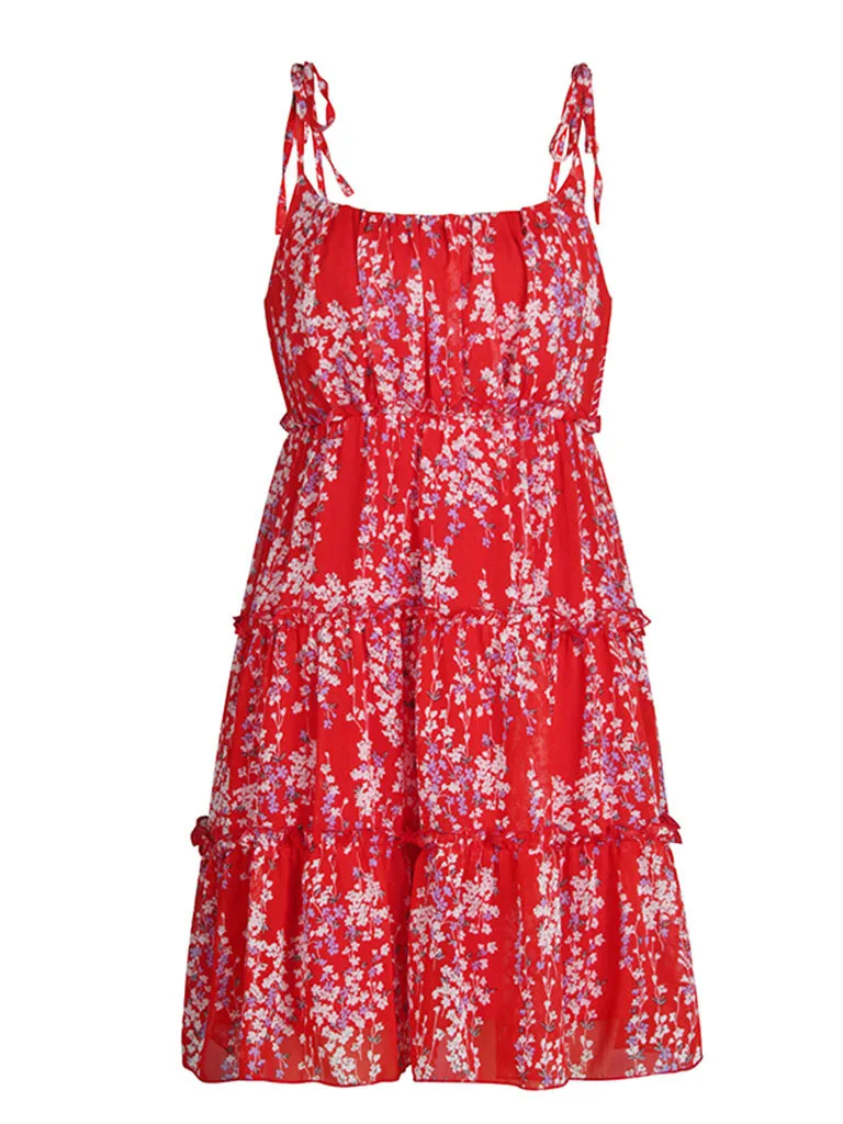 Spaghetti Strap Floral Print Bohemia Holiday Dress For Women