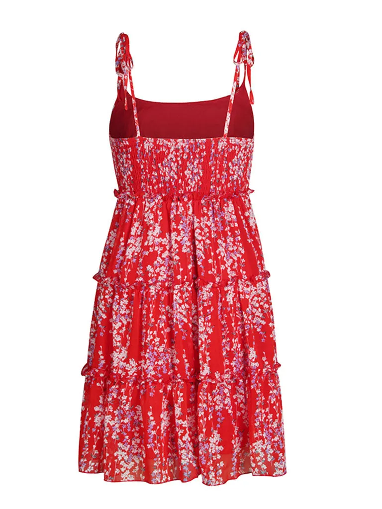 Spaghetti Strap Floral Print Bohemia Holiday Dress For Women