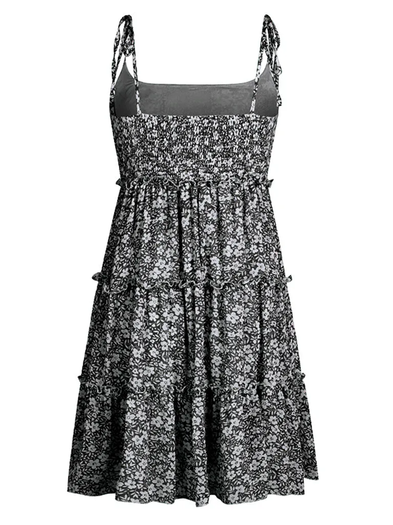 Spaghetti Strap Floral Print Bohemia Holiday Dress For Women