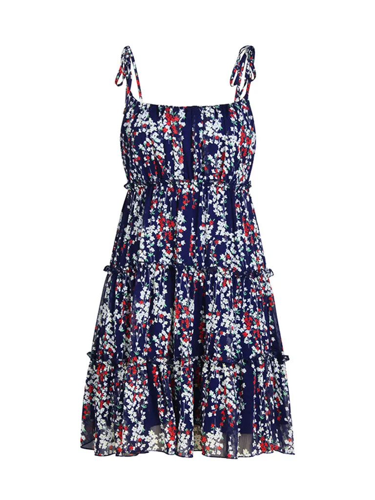 Spaghetti Strap Floral Print Bohemia Holiday Dress For Women