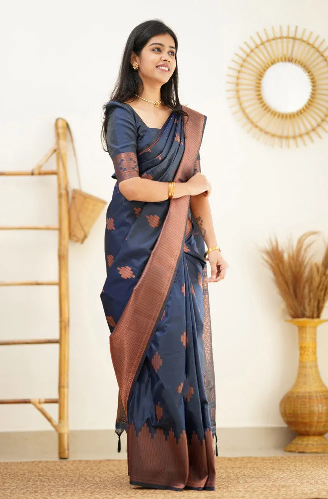 Staring Navy Blue Soft Silk Saree With Beautiful Blouse Piece