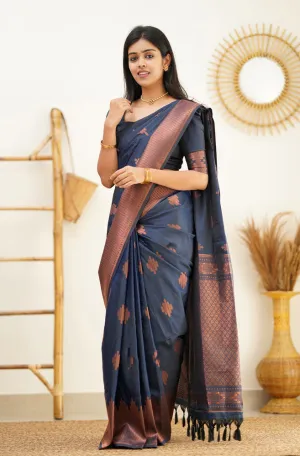 Staring Navy Blue Soft Silk Saree With Beautiful Blouse Piece