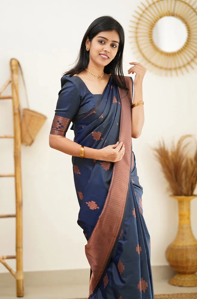 Staring Navy Blue Soft Silk Saree With Beautiful Blouse Piece