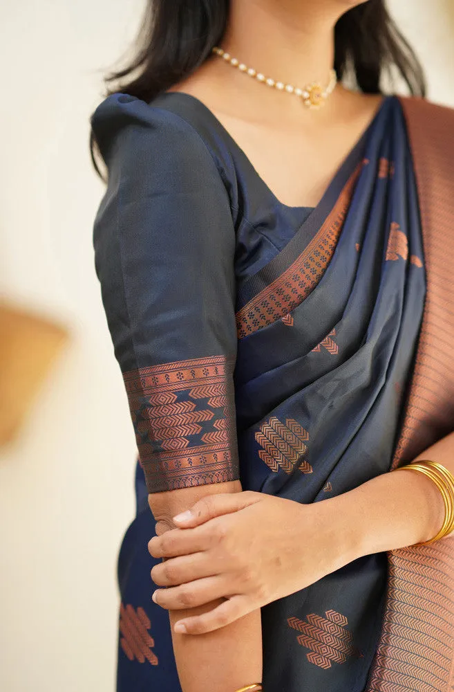 Staring Navy Blue Soft Silk Saree With Beautiful Blouse Piece