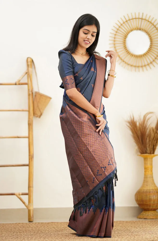 Staring Navy Blue Soft Silk Saree With Beautiful Blouse Piece