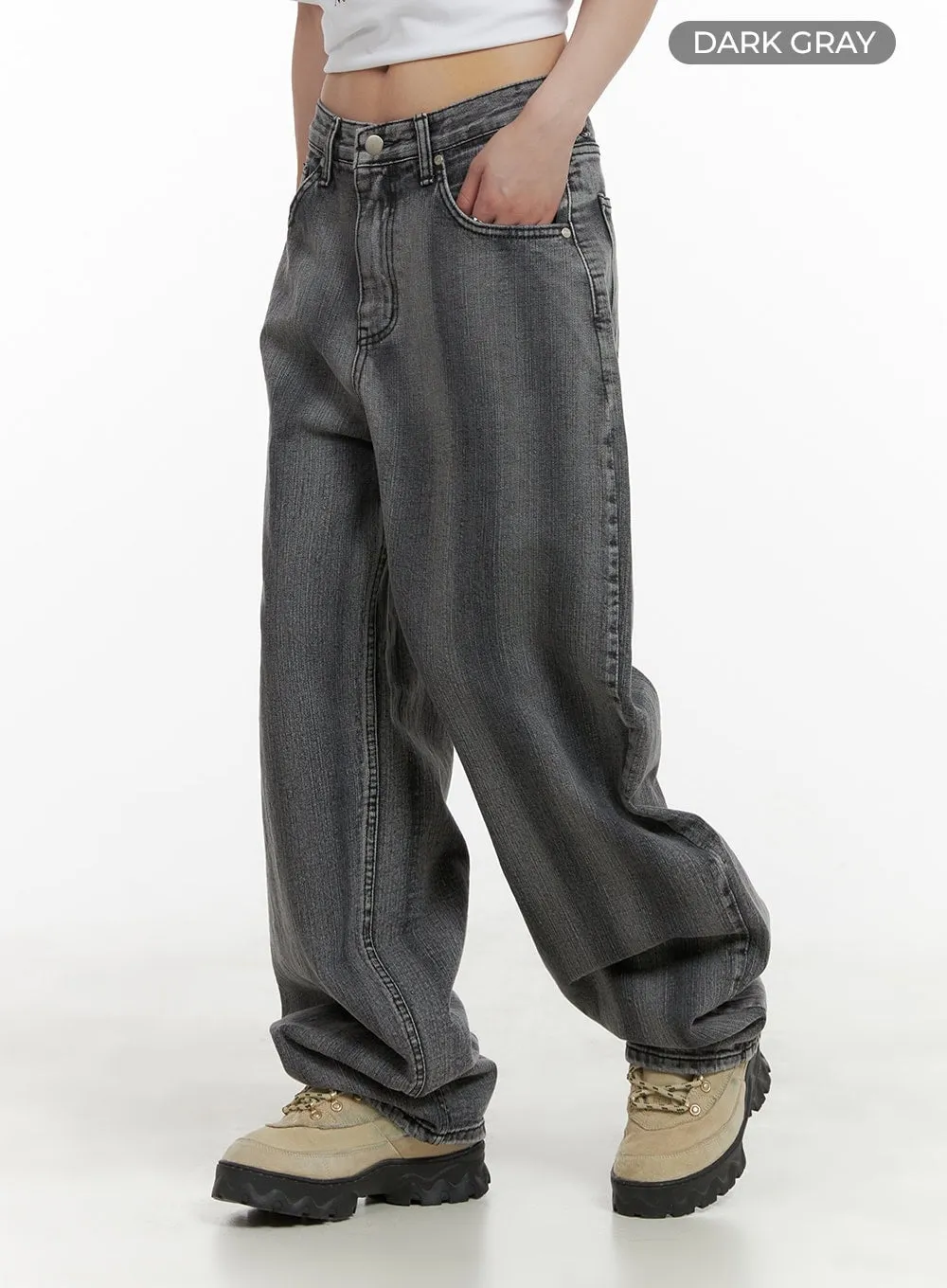 Stripe Washed Baggy Jeans CA430