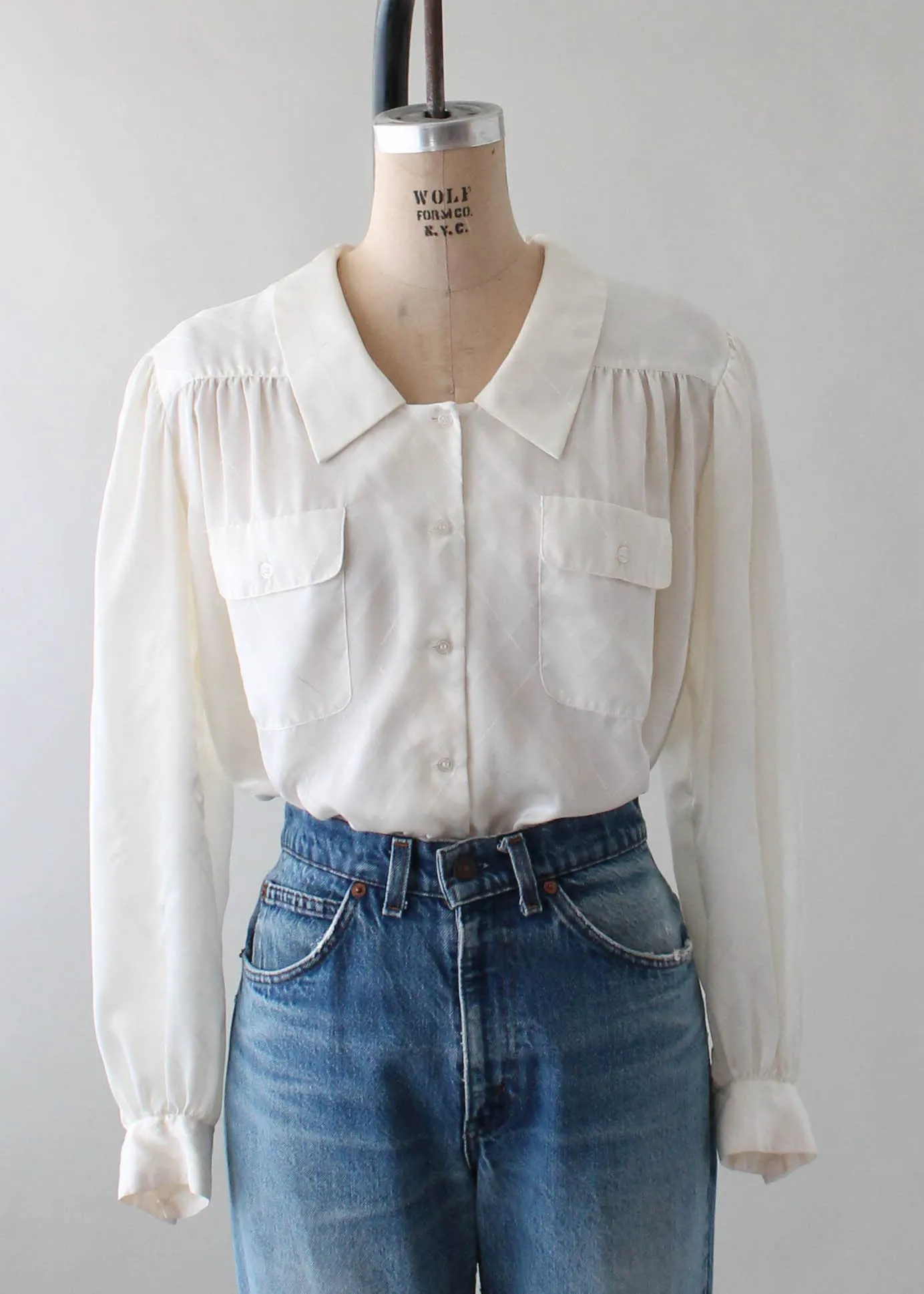 Vintage 1980s Adolfo White Silky Blouse