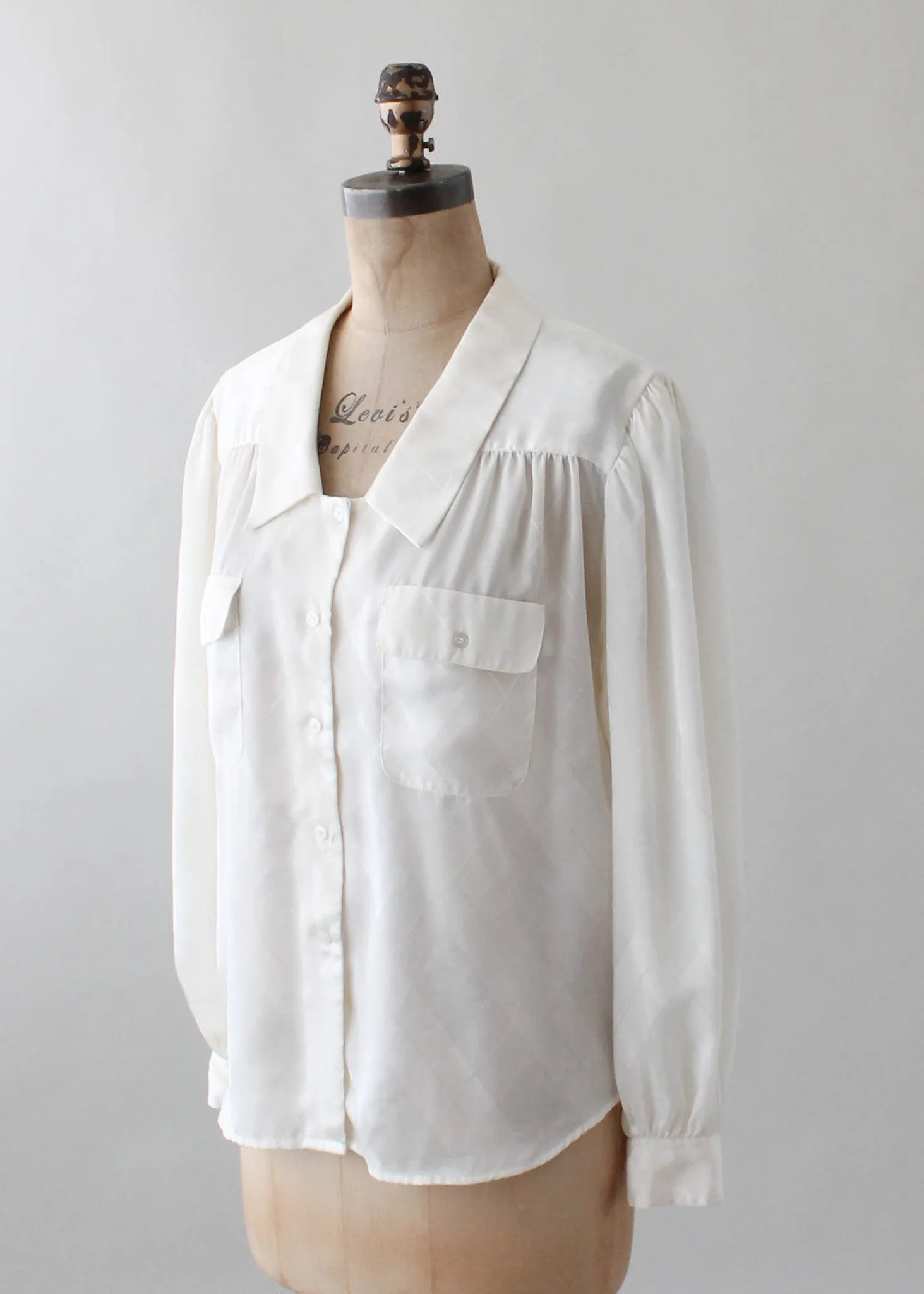 Vintage 1980s Adolfo White Silky Blouse