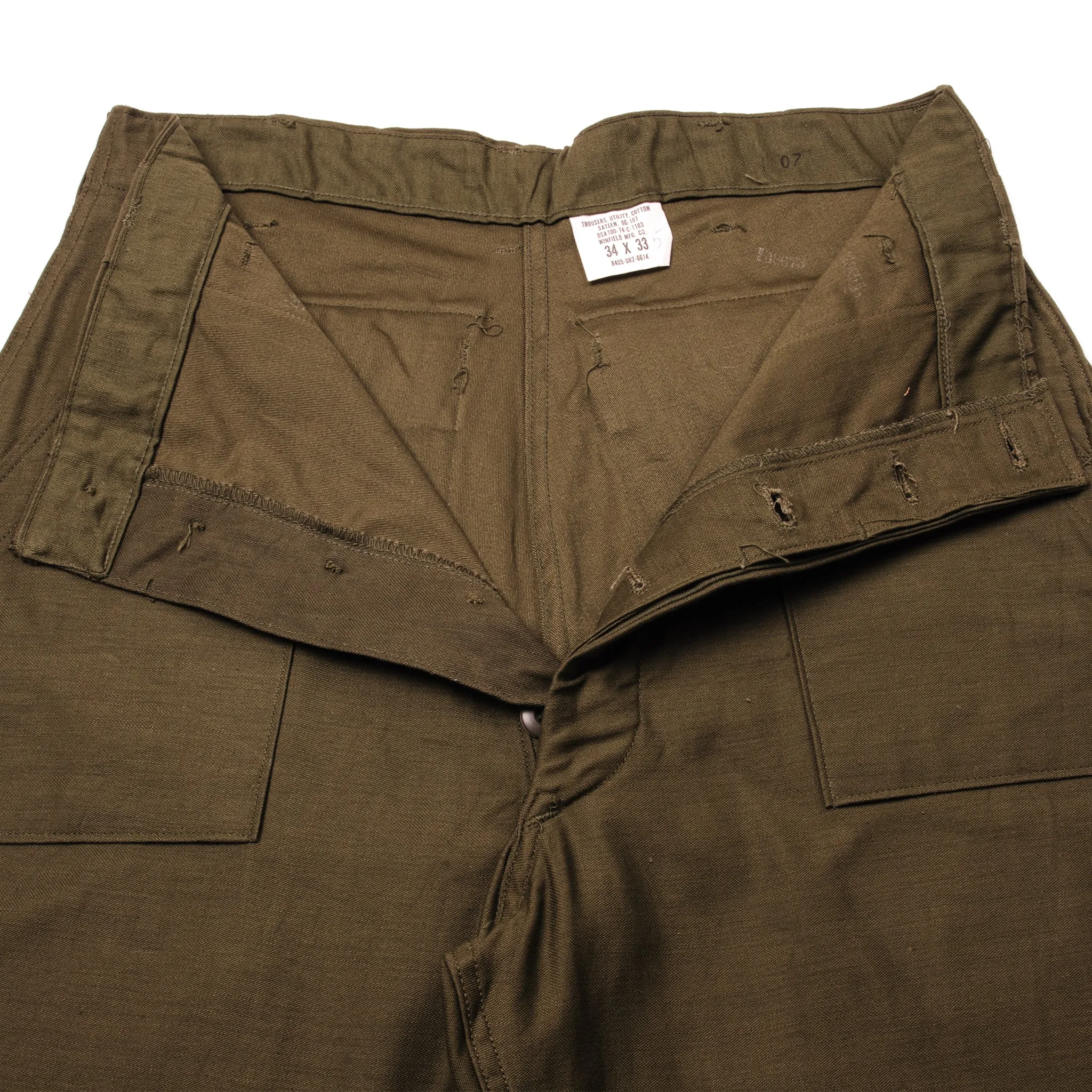 VINTAGE US ARMY OG-107 SATEEN UTILITY TROUSERS PANTS 1974 VIETNAM WAR SIZE 33X32 DEADSTOCK