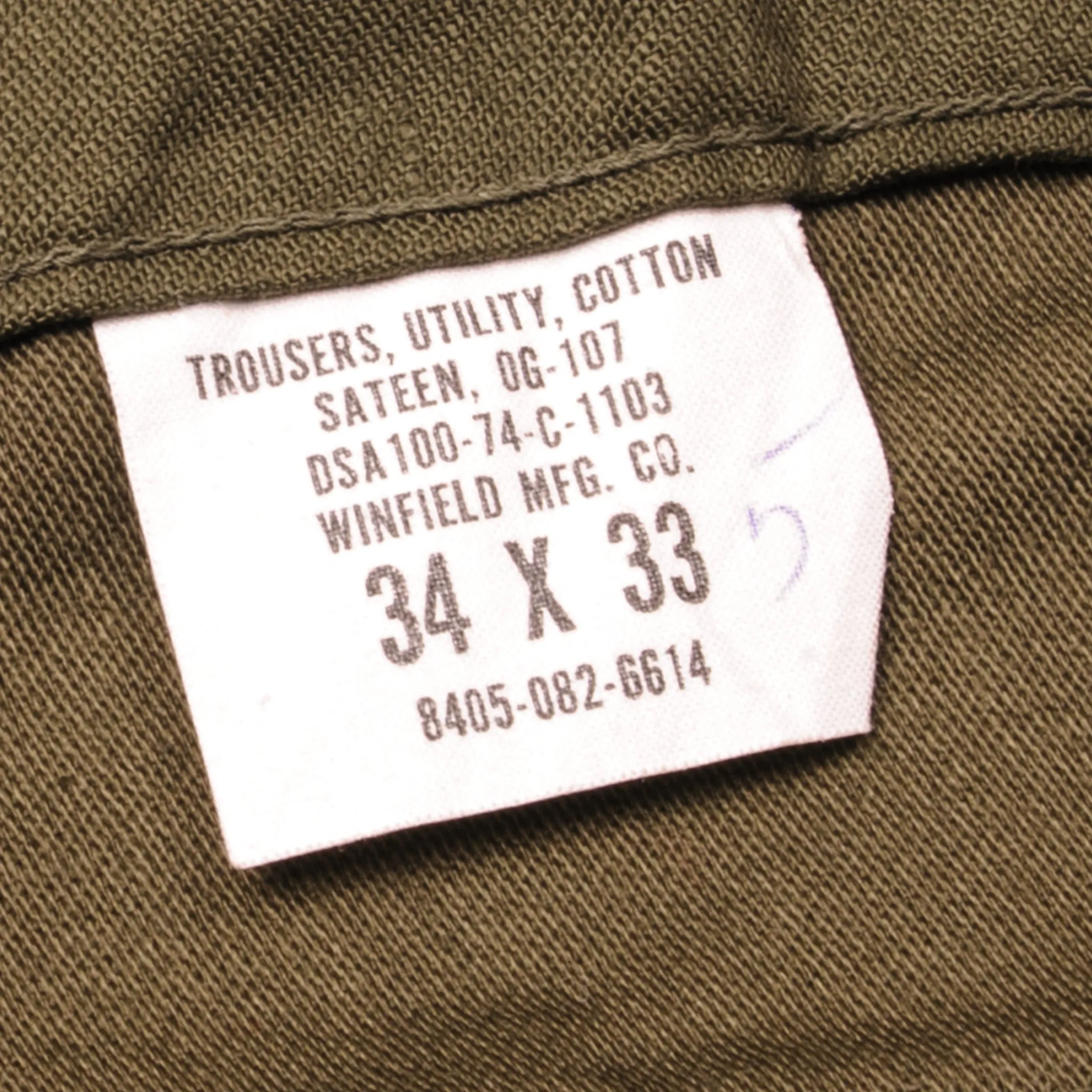 VINTAGE US ARMY OG-107 SATEEN UTILITY TROUSERS PANTS 1974 VIETNAM WAR SIZE 33X32 DEADSTOCK