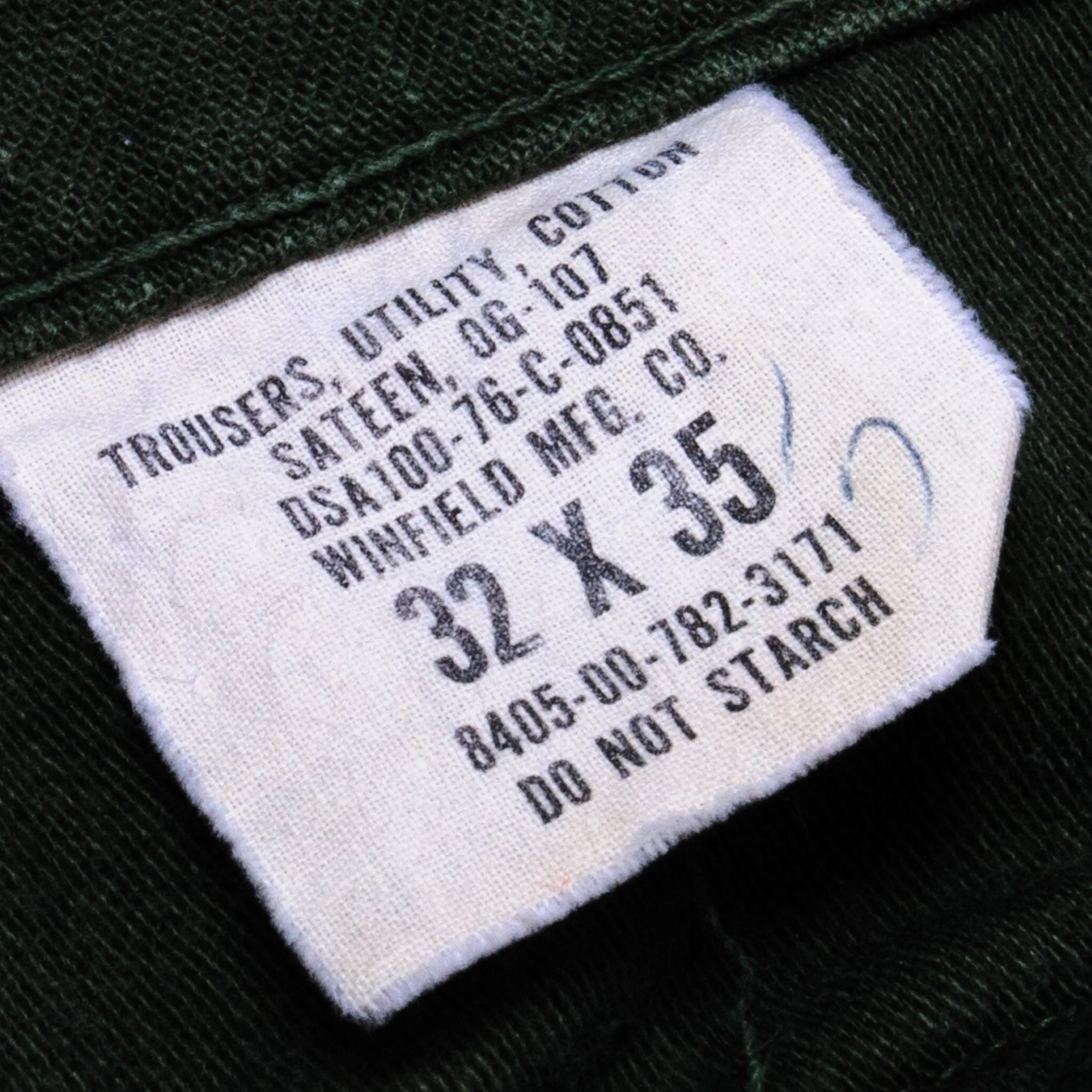 VINTAGE US ARMY UTILITY OG-107 SATEEN TROUSERS PANTS 1976 SIZE 29X26