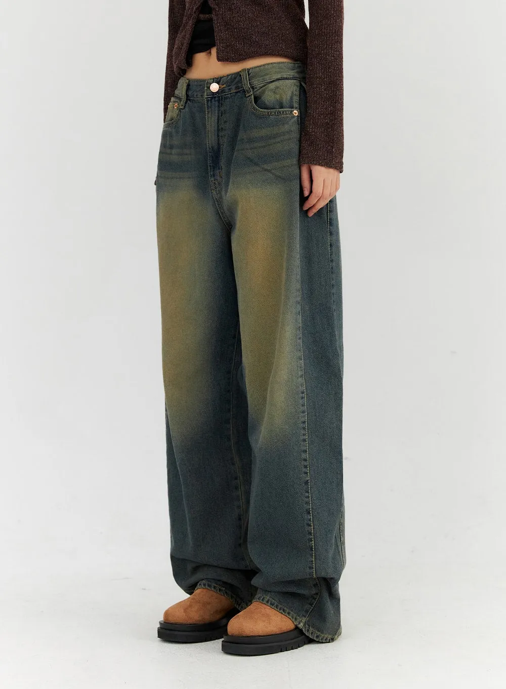 Washed Wide Leg Jeans CN315