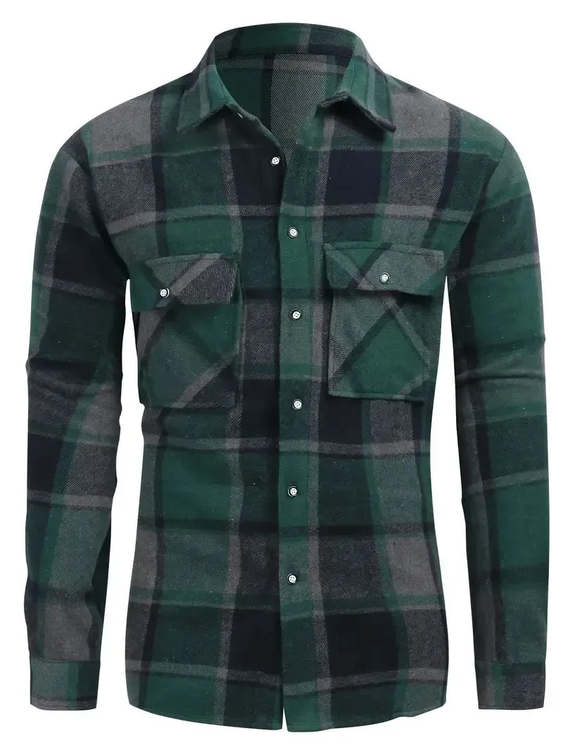 Wiaofellas  -  Mens Plaid Shirt,Long Sleeves,Classic Flannel Shirt Button Down Shirt Jacket Tops