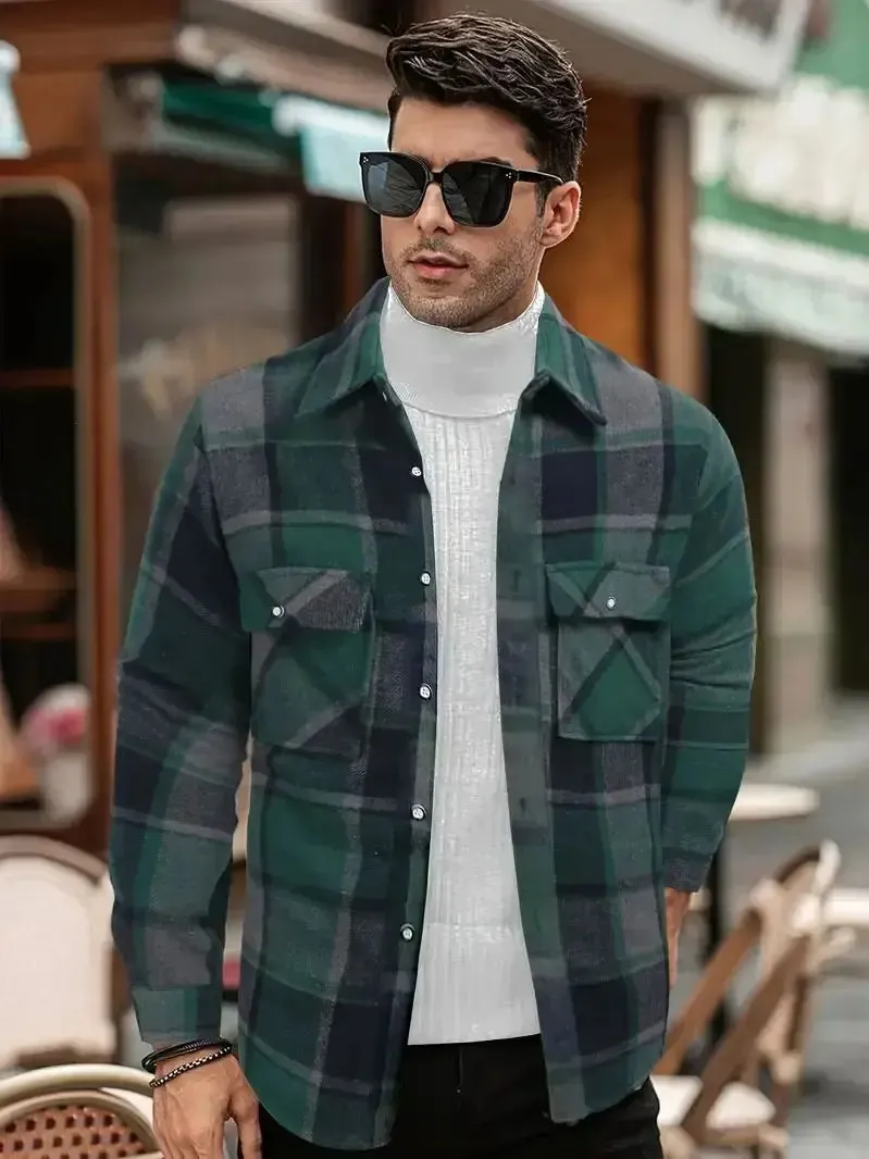 Wiaofellas  -  Mens Plaid Shirt,Long Sleeves,Classic Flannel Shirt Button Down Shirt Jacket Tops