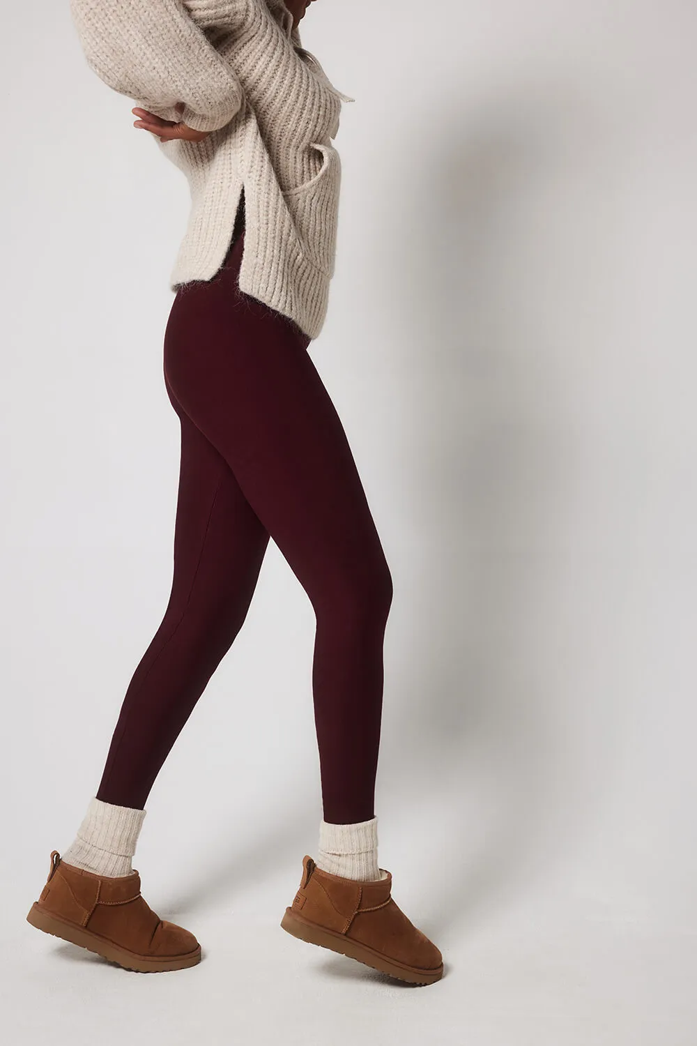 Winter Everyday High Waisted Leggings - Burgundy