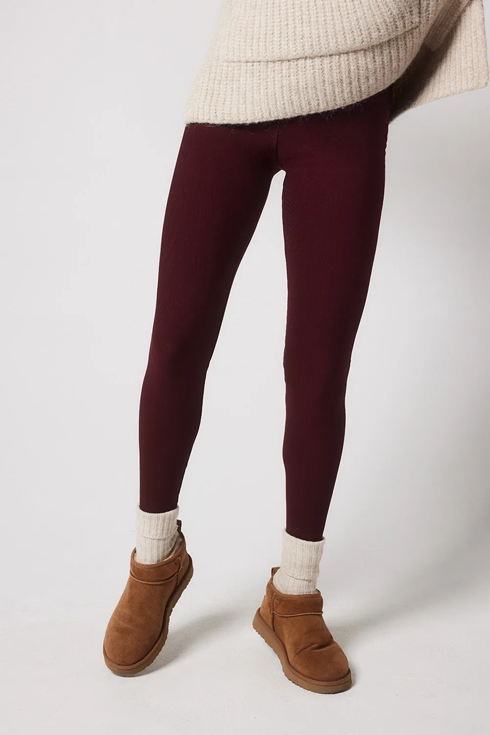 Winter Everyday High Waisted Leggings - Burgundy