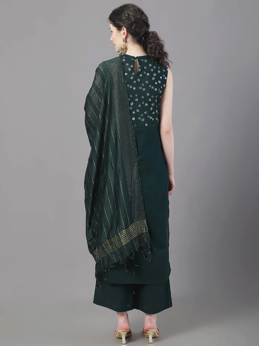 Women Handblocked Straight Kurta & Palazzo With Dupatta Set