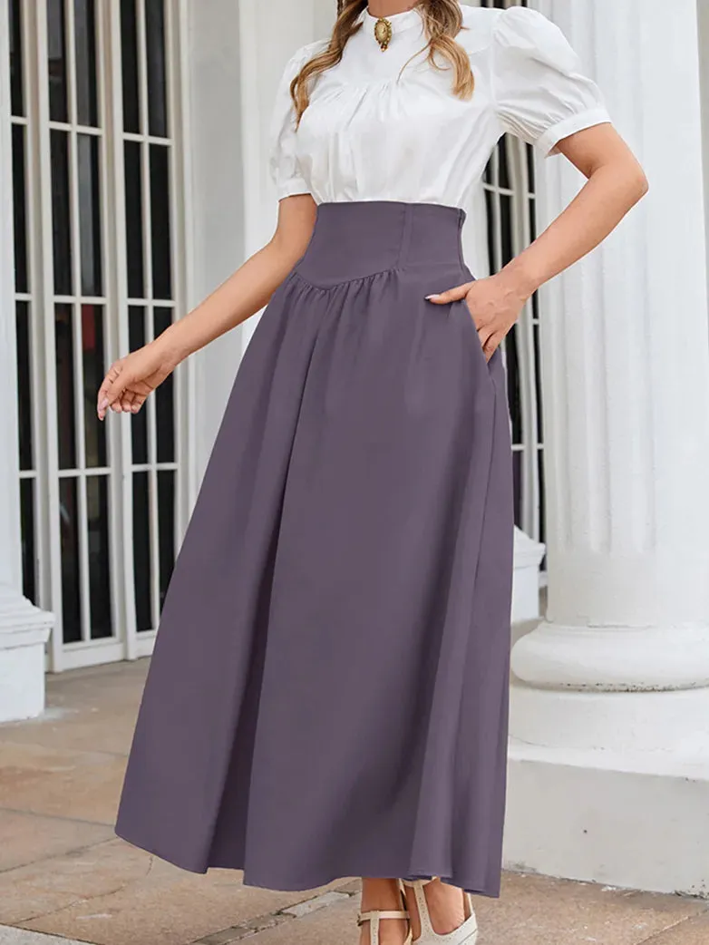 Women Renaissance Elastic High Waist Swing Skirt with Pockets