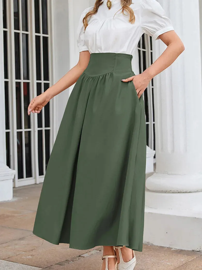 Women Renaissance Elastic High Waist Swing Skirt with Pockets