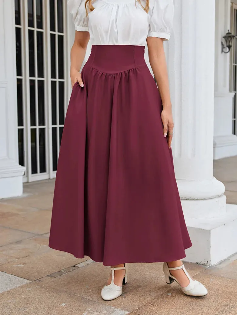 Women Renaissance Elastic High Waist Swing Skirt with Pockets