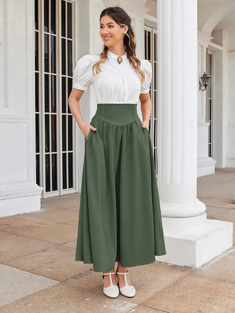 Women Renaissance Elastic High Waist Swing Skirt with Pockets