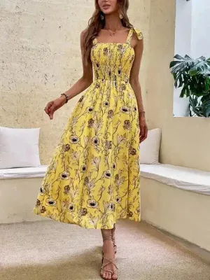 Women’s Floral Print Smocked Tiered Dress