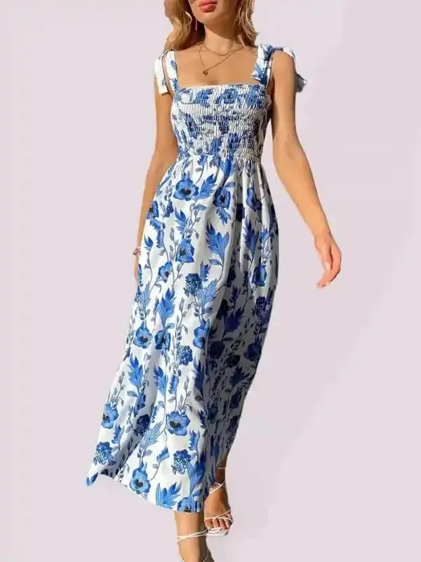 Women’s Floral Print Smocked Tiered Dress